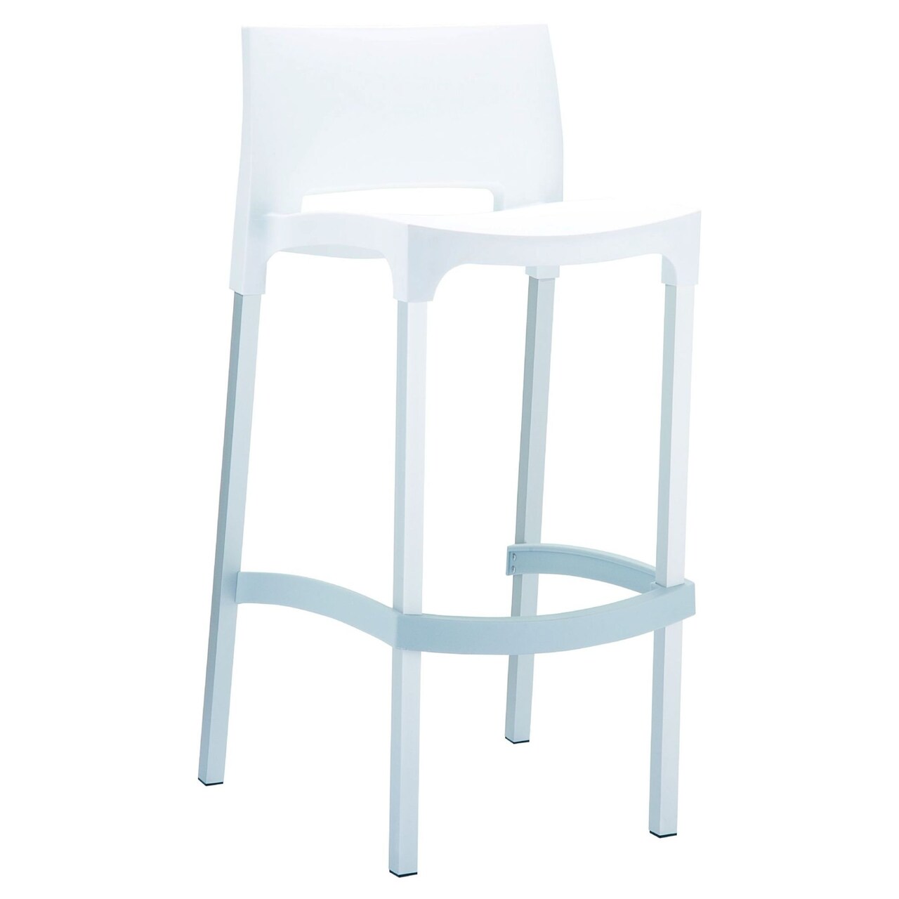 Luxury Commercial Living 38" White and Silver Outdoor Patio Solid Bar Stool